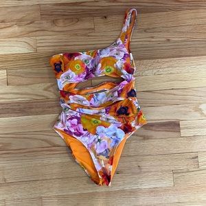 Aerie Crinkle Cut Out One Shoulder One Piece Swimsuit